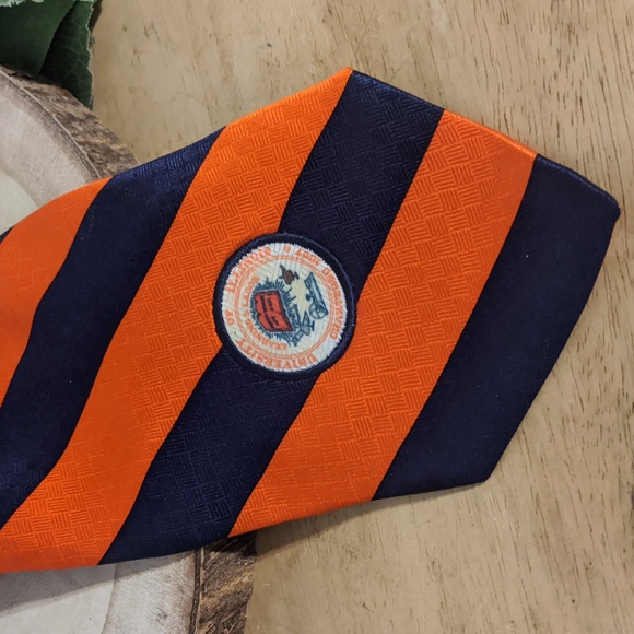 Vintage University of Illinois Silk Tie Stripes Logo Orange Blue Adult Illini - Picture 3 of 7